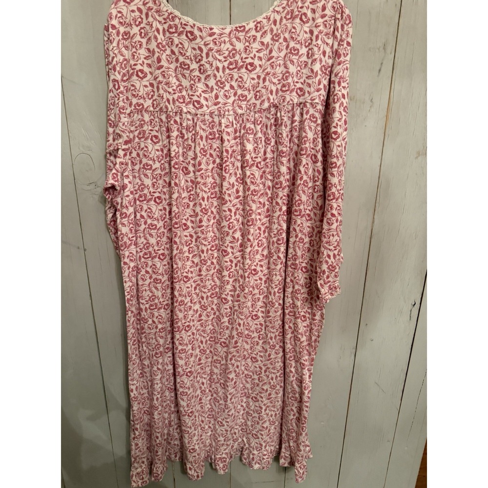 Eileen West Red White Floral Nightgown Lace Trim Button Front Soft Knit Sz XL - Picture 6 of 10